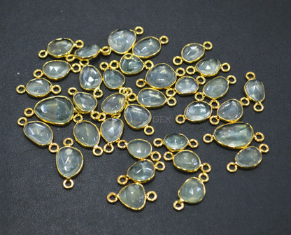 Natural Prehnite Faceted Free Form Shape Connector , Sold By Piece , 7x8 - 11x13 mm , RB-7228