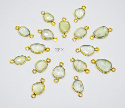 Natural Prehnite Faceted Free Form Shape Connector , Sold By Piece , 7x8 - 11x13 mm , RB-7228