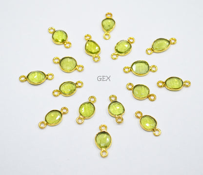 Natural Peridot Faceted Free Form Shape Connector , Sold By Piece , 7x9 - 8x11 mm , RB-7231