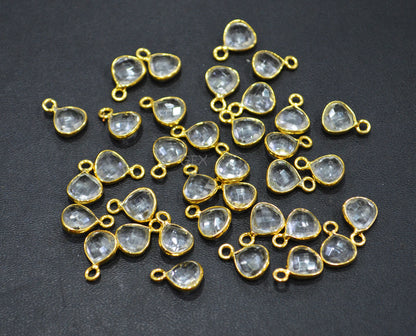 Rock Crystal Faceted Heart Shape Connector , Sold By Piece , 8 mm , RB-7232