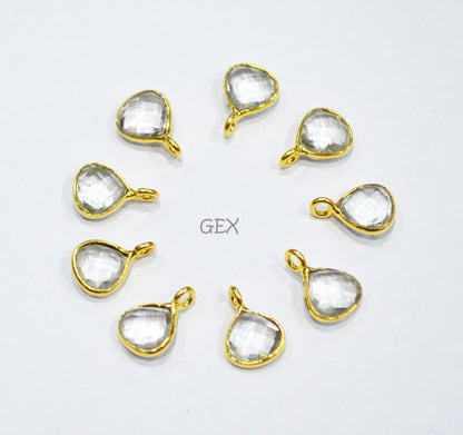 Rock Crystal Faceted Heart Shape Connector , Sold By Piece , 8 mm , RB-7233