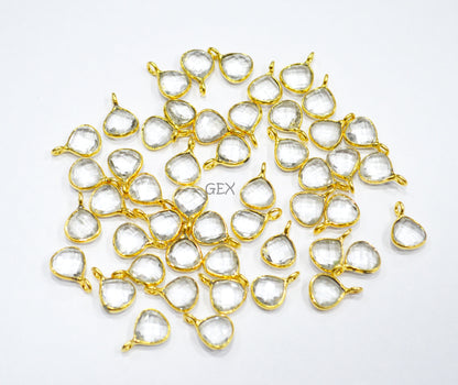 Rock Crystal Faceted Heart Shape Connector , Sold By Piece , 8 mm , RB-7233