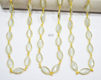 White Moonstone Hydro Glass Faceted Marquise Shape Connector Chain , 10x15 mm , RB-7235