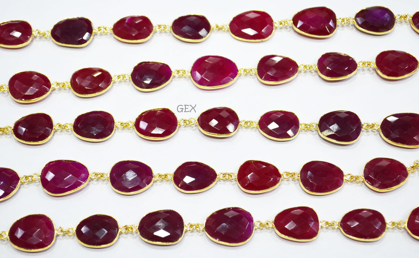 Red Ruby Chalcedony Faceted Slice Shape Connector Chain , 12x16 - 16x18 mm , RB-7236