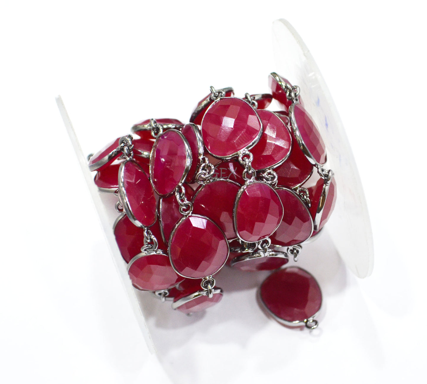 Red Ruby Chalcedony Faceted Slice Shape Connector Chain , 12x16 - 16x18 mm , RB-7236