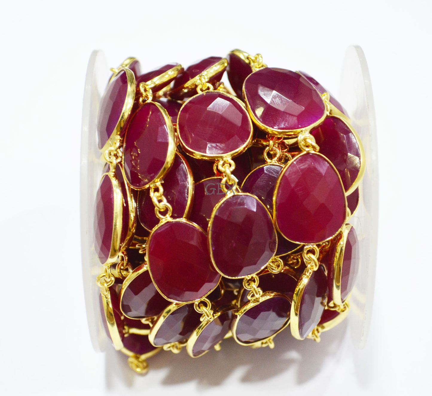 Red Ruby Chalcedony Faceted Slice Shape Connector Chain , 12x16 - 16x18 mm , RB-7236