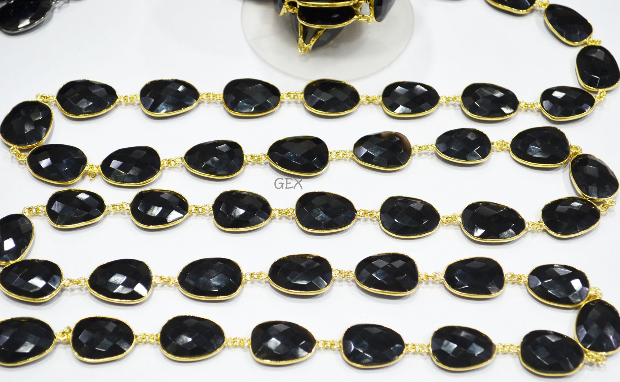 Black Onyx Faceted Slice Shape Connector Chain , 16x21 - 17x23 mm , RB-7237