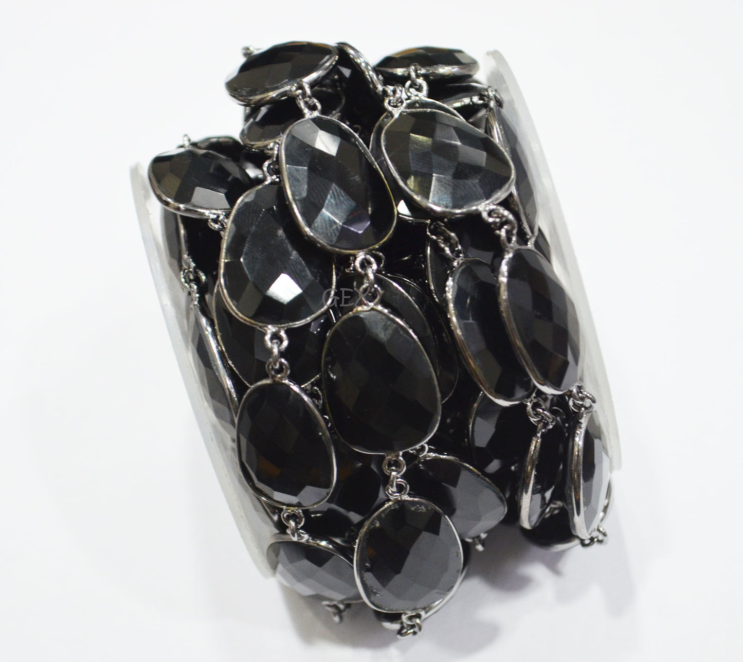 Black Onyx Faceted Slice Shape Connector Chain , 16x21 - 17x23 mm , RB-7237