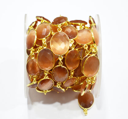 Champagne Color Hydro Glass Faceted Free Form Shape Connector Chain , 11x13 - 14x18 mm , RB-7241