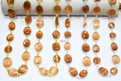 Champagne Color Hydro Glass Faceted Free Form Shape Connector Chain , 11x13 - 14x18 mm , RB-7241