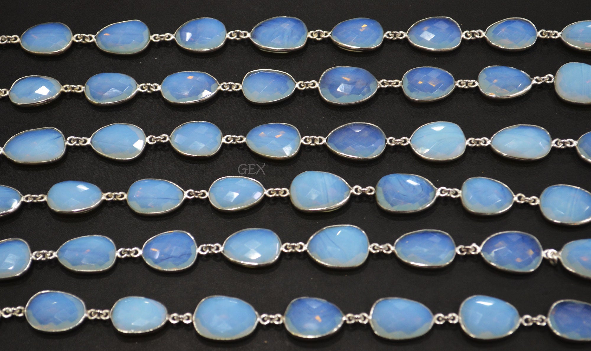 Opalite Hydro Quartz Faceted Free Form Shape Connector Chain , 12x17 - 16x21 mm , RB-7242