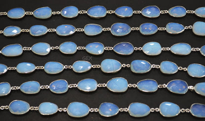 Opalite Hydro Quartz Faceted Free Form Shape Connector Chain , 12x17 - 16x21 mm , RB-7242