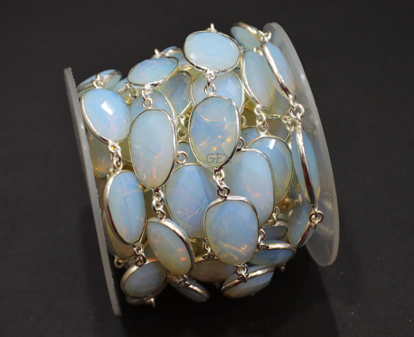 Opalite Hydro Quartz Faceted Free Form Shape Connector Chain , 12x17 - 16x21 mm , RB-7242