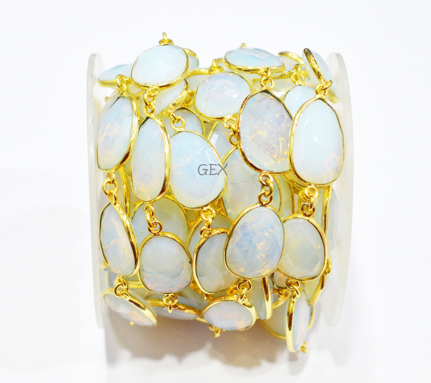 Opalite Hydro Quartz Faceted Free Form Shape Connector Chain , 12x17 - 16x21 mm , RB-7242