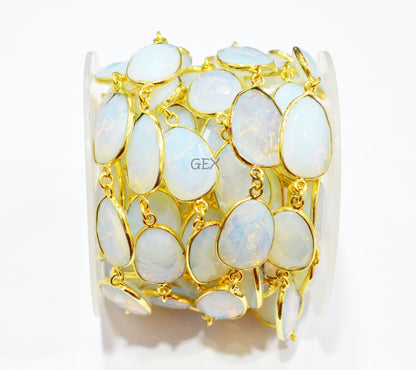 Opalite Hydro Quartz Faceted Free Form Shape Connector Chain , 12x17 - 16x21 mm , RB-7242