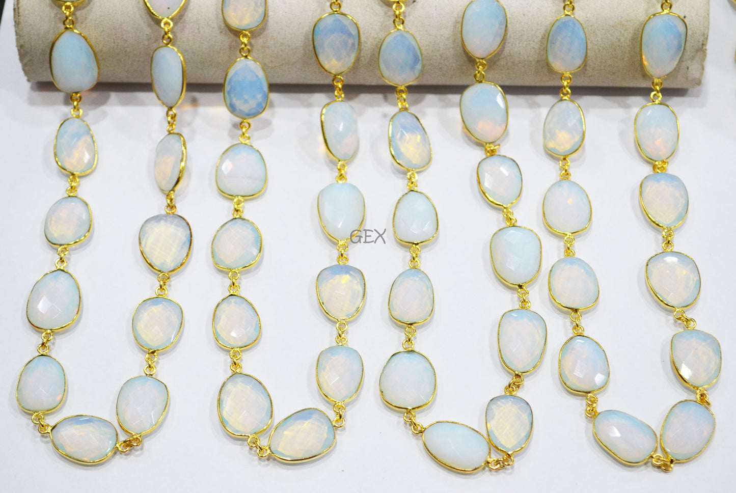 Opalite Hydro Quartz Faceted Free Form Shape Connector Chain , 12x17 - 16x21 mm , RB-7242