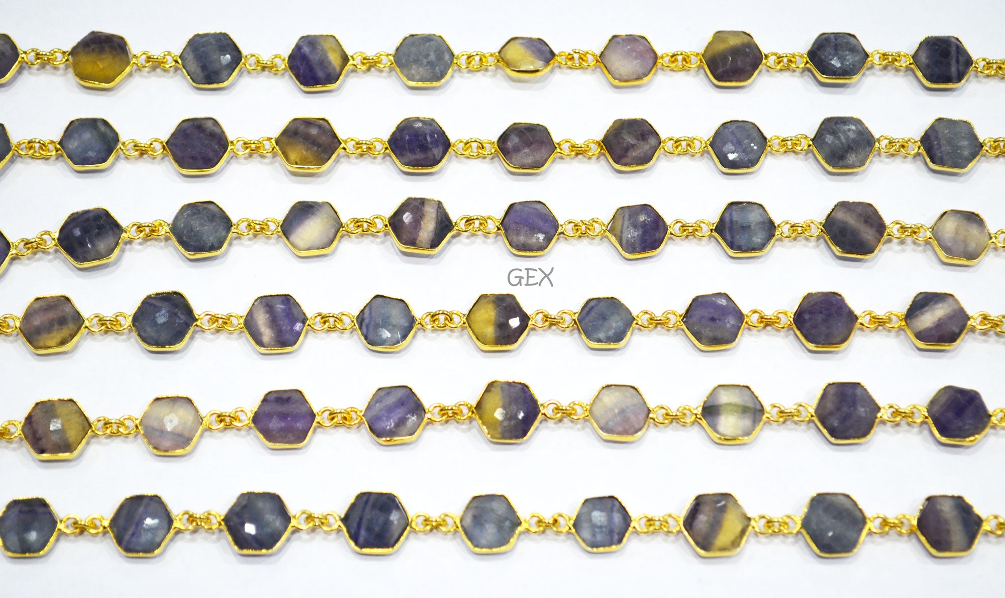Multi Fluorite Faceted Hexagon Shape Connector Chain , 10 - 11 mm , RB-7243