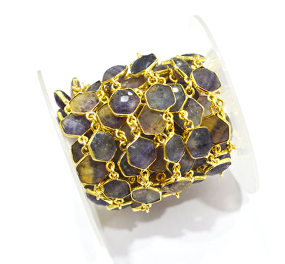 Multi Fluorite Faceted Hexagon Shape Connector Chain , 10 - 11 mm , RB-7243