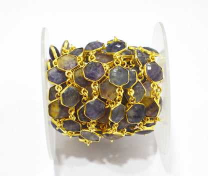 Multi Fluorite Faceted Hexagon Shape Connector Chain , 10 - 11 mm , RB-7243