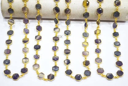Multi Fluorite Faceted Hexagon Shape Connector Chain , 10 - 11 mm , RB-7243