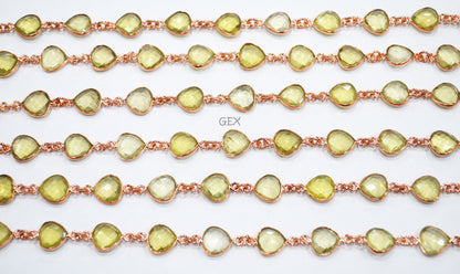 Natural Lemon Quartz Faceted Heart Shape Connector Chain , 11 mm , RB-7244