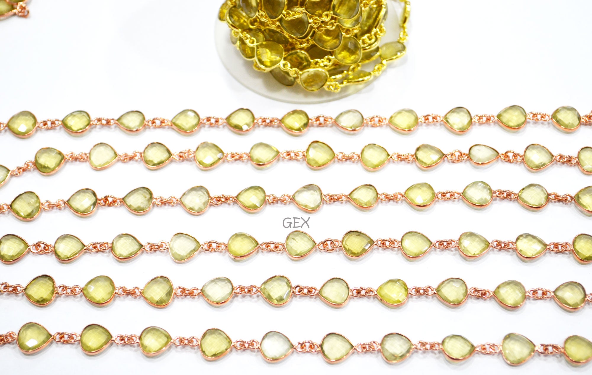 Natural Lemon Quartz Faceted Heart Shape Connector Chain , 11 mm , RB-7244