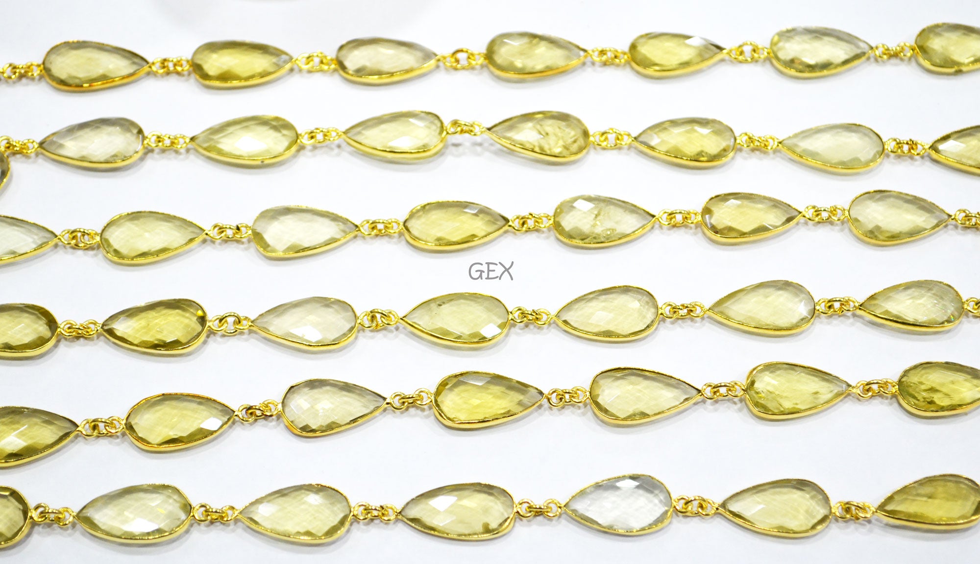 Natural Lemon Quartz Faceted Pear Shape Connector Chain , 11x20 mm , RB-7245