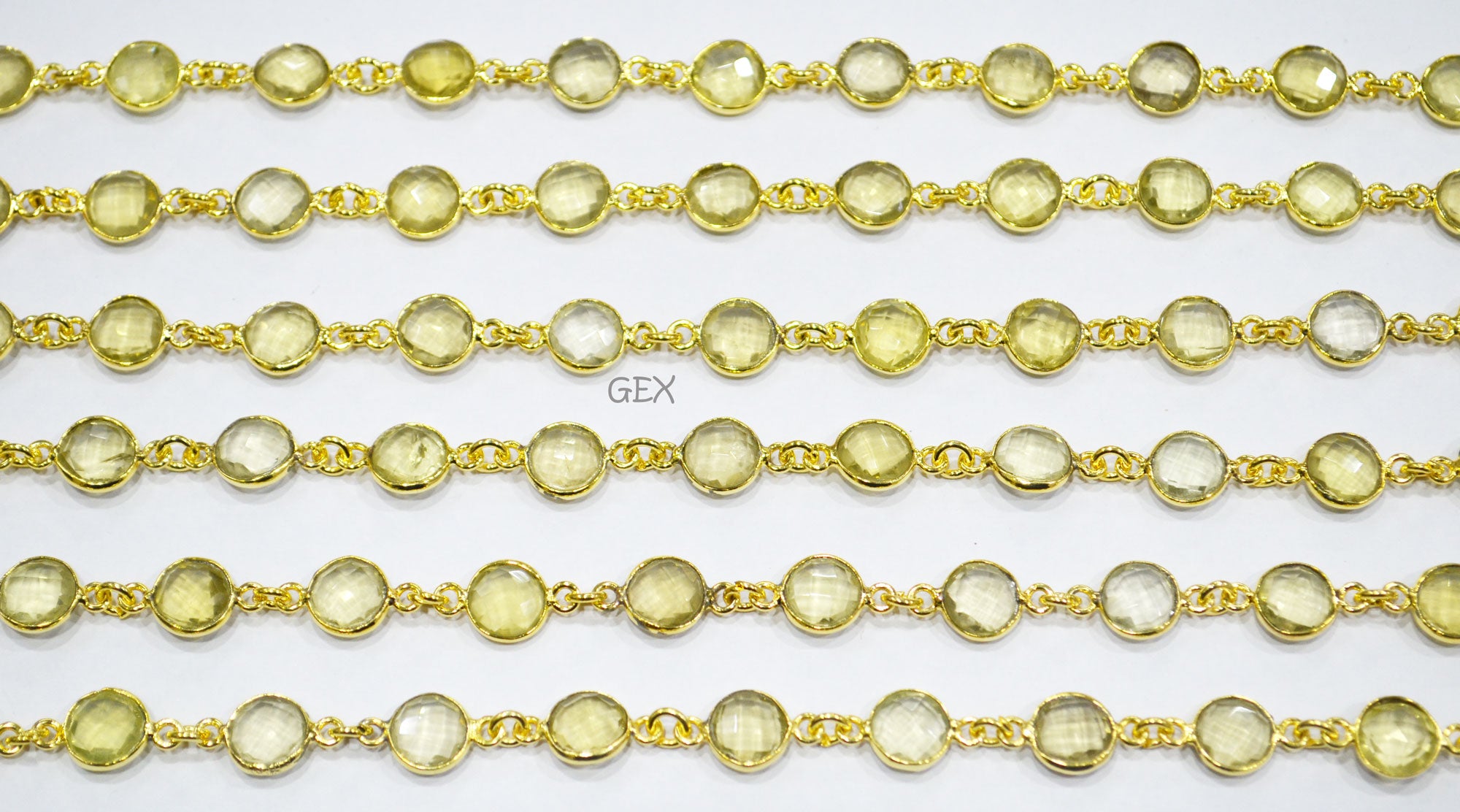 Natural Lemon Quartz Faceted Coin Shape Connector Chain , 8 mm , RB-7246