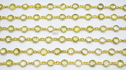 Natural Lemon Quartz Faceted Coin Shape Connector Chain , 8 mm , RB-7246