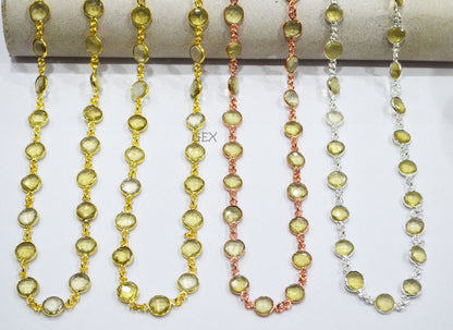 Natural Lemon Quartz Faceted Coin Shape Connector Chain , 8 mm , RB-7246