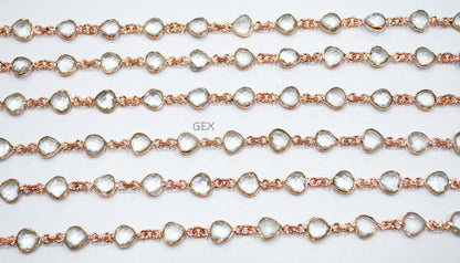 Natural Rock Crystal Faceted Heart Shape Connector Chain , 8 mm , RB-7247