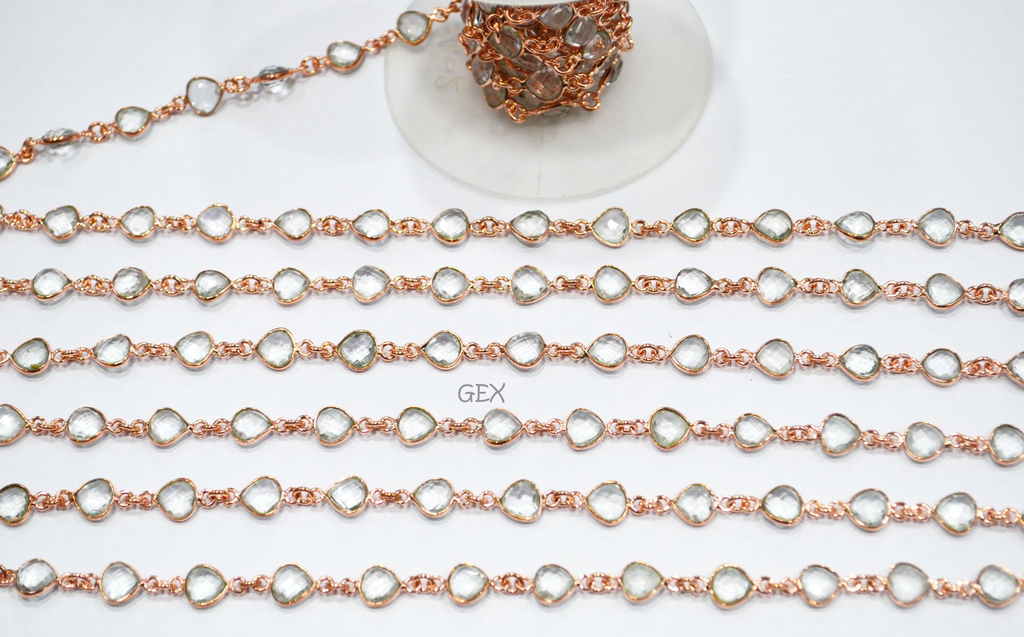Natural Rock Crystal Faceted Heart Shape Connector Chain , 8 mm , RB-7247