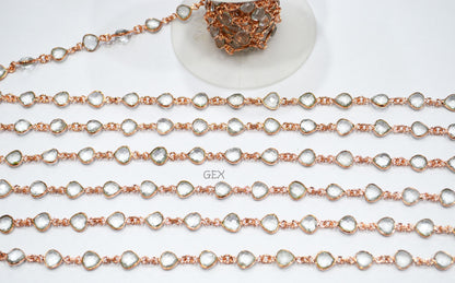 Natural Rock Crystal Faceted Heart Shape Connector Chain , 8 mm , RB-7247