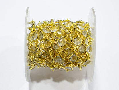 Natural Rock Crystal Faceted Heart Shape Connector Chain , 8 mm , RB-7247