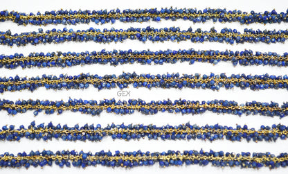 Lapis Lazuli Faceted Round Shape Grape Chain , Lapis Lazuli Angoori Cluster Wire Wrapped Chain , 3 mm , 7248