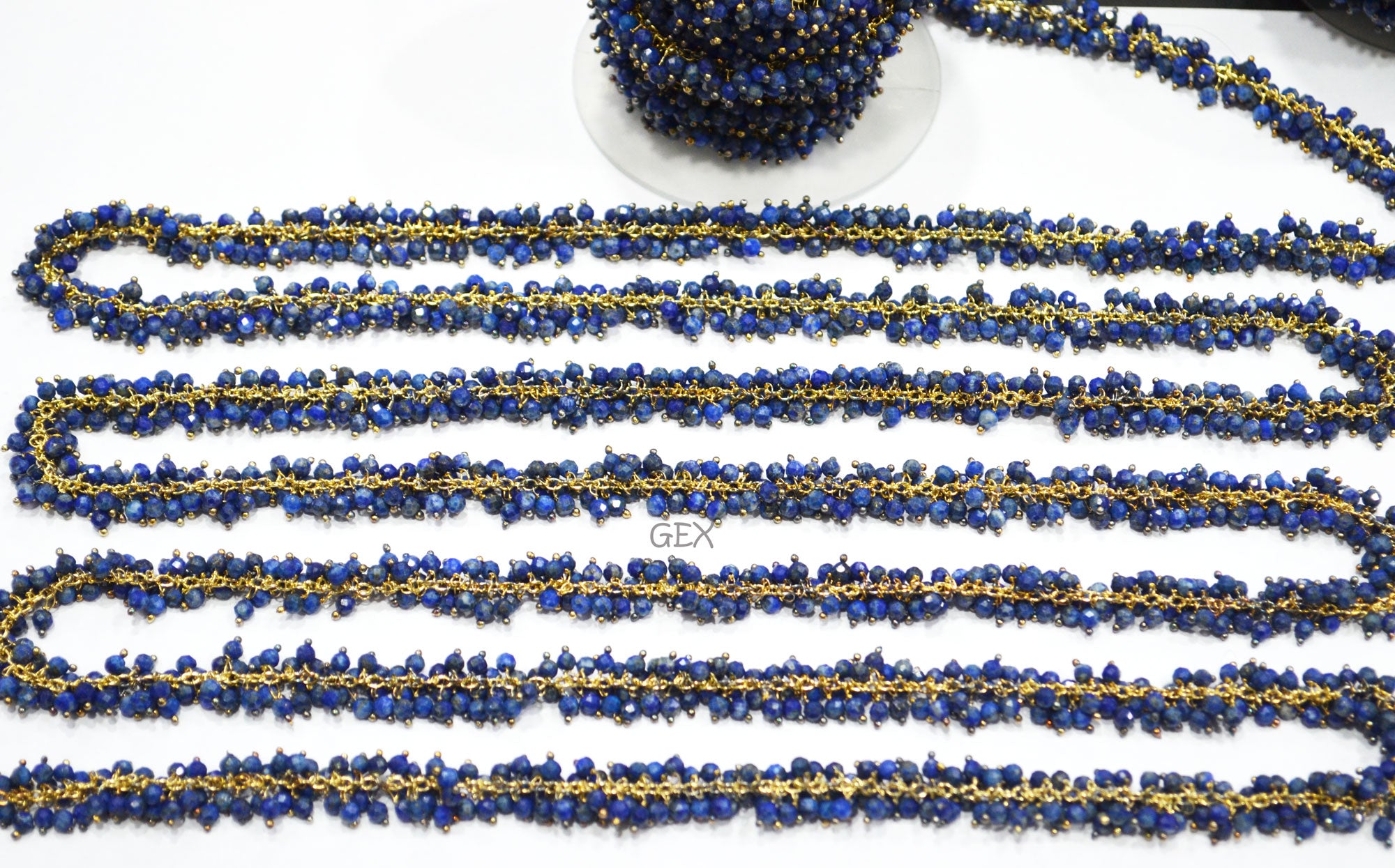 Lapis Lazuli Faceted Round Shape Grape Chain , Lapis Lazuli Angoori Cluster Wire Wrapped Chain , 3 mm , 7248