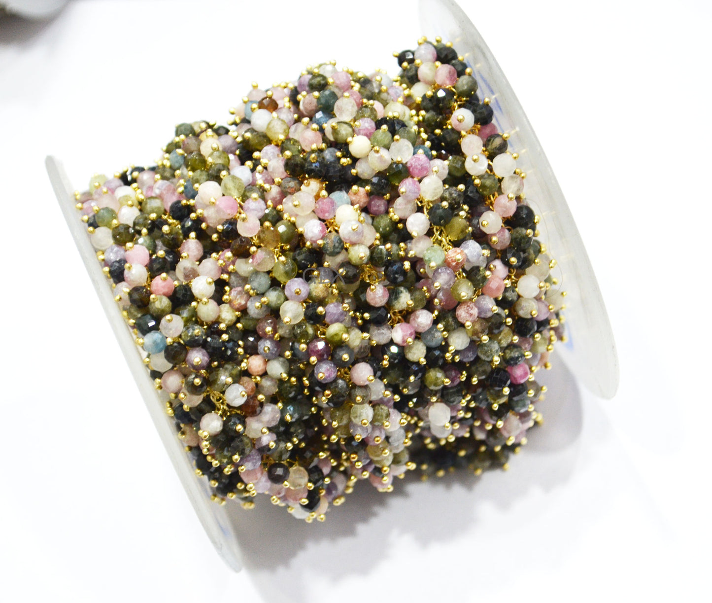 Multi Tourmaline Faceted Round Shape Grape Chain , Multi Tourmaline Angoori Cluster Wire Wrapped Chain , 4 mm , 7249