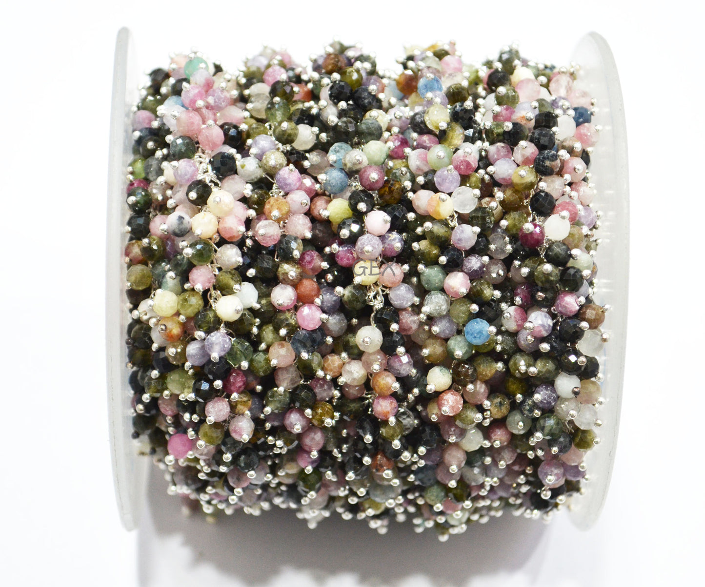 Multi Tourmaline Faceted Round Shape Grape Chain , Multi Tourmaline Angoori Cluster Wire Wrapped Chain , 4 mm , 7249