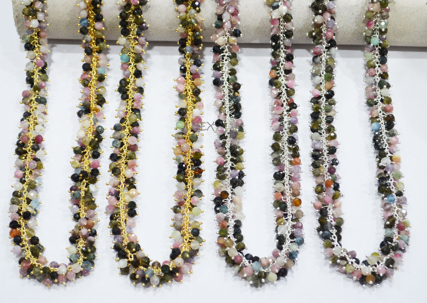 Multi Tourmaline Faceted Round Shape Grape Chain , Multi Tourmaline Angoori Cluster Wire Wrapped Chain , 4 mm , 7249