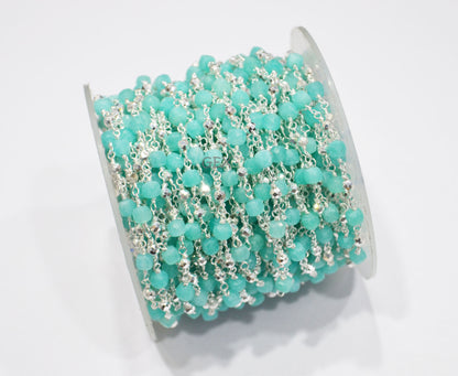 Amazonite Faceted 3D Box Shape Rosary Beaded Chain , Amazonite Cube With Pyrite Round Shape Beaded Wire Wrapped Chain  ,  3 - 4 mm ,RB-7250