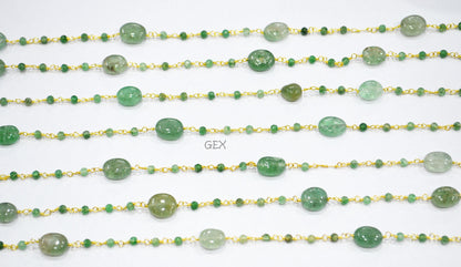 Green Strawberry Quartz Faceted Round Shape Rosary Beaded Chain , Green Strawberry Quartz Smooth Oval Shape Wire Wrapped Chain , 3 mm , 7252