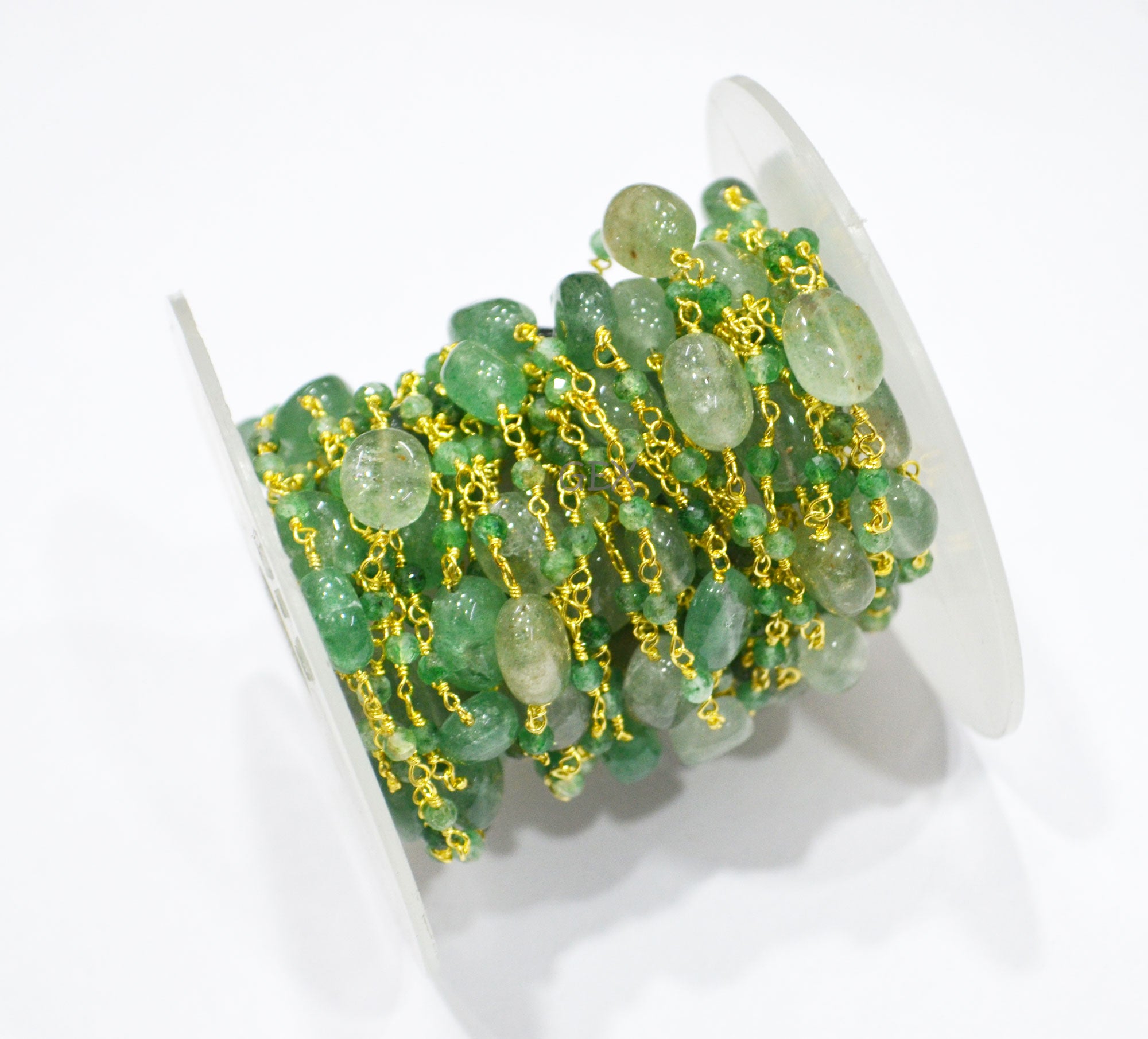 Green Strawberry Quartz Faceted Round Shape Rosary Beaded Chain , Green Strawberry Quartz Smooth Oval Shape Wire Wrapped Chain , 3 mm , 7252