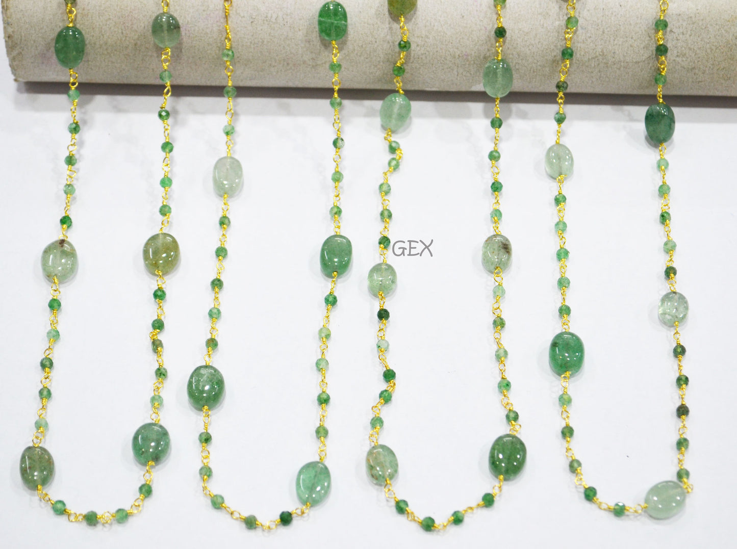 Green Strawberry Quartz Faceted Round Shape Rosary Beaded Chain , Green Strawberry Quartz Smooth Oval Shape Wire Wrapped Chain , 3 mm , 7252