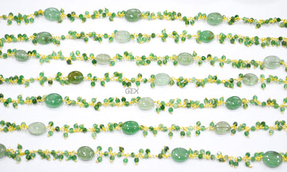Green Strawberry Quartz Faceted Round Shape Angoori Cluster Chain , Green Strawberry Quartz Smooth Oval Shape Dangling Chain , 3 mm , 7253