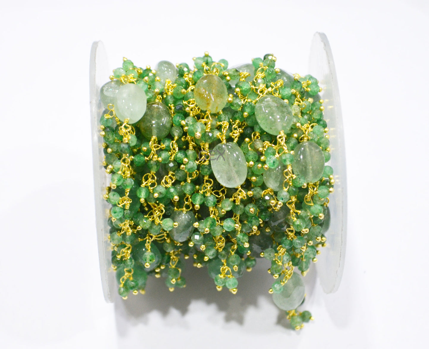 Green Strawberry Quartz Faceted Round Shape Angoori Cluster Chain , Green Strawberry Quartz Smooth Oval Shape Dangling Chain , 3 mm , 7253