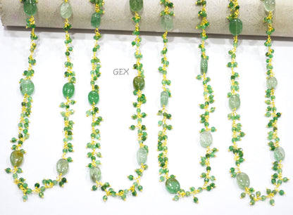 Green Strawberry Quartz Faceted Round Shape Angoori Cluster Chain , Green Strawberry Quartz Smooth Oval Shape Dangling Chain , 3 mm , 7253