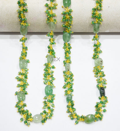 Green Strawberry Quartz Faceted Round Shape Angoori Cluster Chain , Green Strawberry Quartz Smooth Oval Shape Grape Chain , 3 mm , 7254