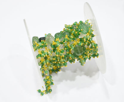 Green Strawberry Quartz Faceted Round Shape Angoori Cluster Chain , Green Strawberry Quartz Smooth Oval Shape Grape Chain , 3 mm , 7254