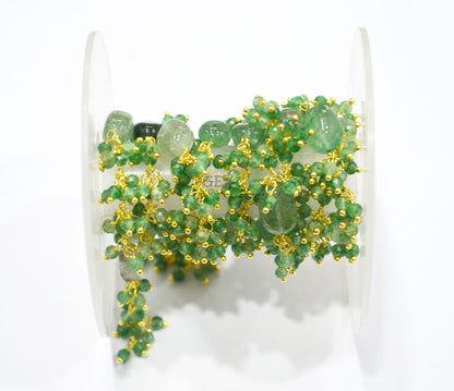 Green Strawberry Quartz Faceted Round Shape Angoori Cluster Chain , Green Strawberry Quartz Smooth Oval Shape Grape Chain , 3 mm , 7254