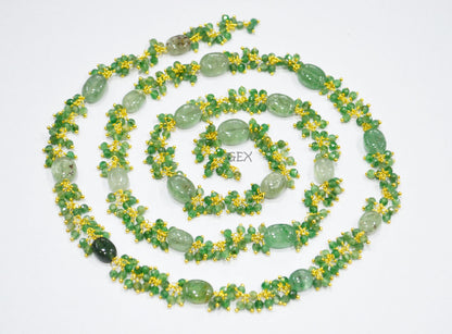 Green Strawberry Quartz Faceted Round Shape Angoori Cluster Chain , Green Strawberry Quartz Smooth Oval Shape Grape Chain , 3 mm , 7254